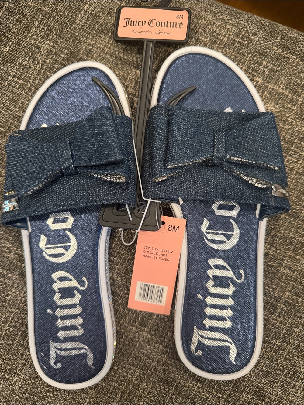 NWT Juicy Couture Denim Bow Slide Sandals - Dark Blue